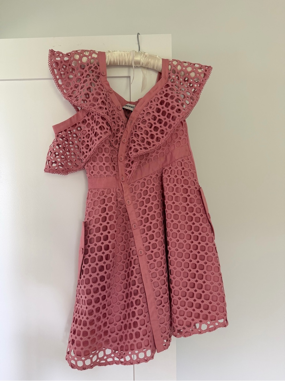 Self-Portrait womens ' Rose Pink Eyelet Ruffle Dress